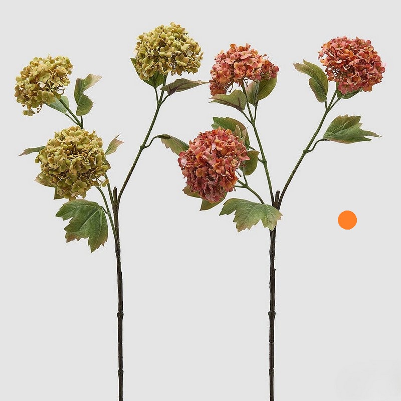 Ramo artificiale con fiori di ortensia arancione antico e foglie